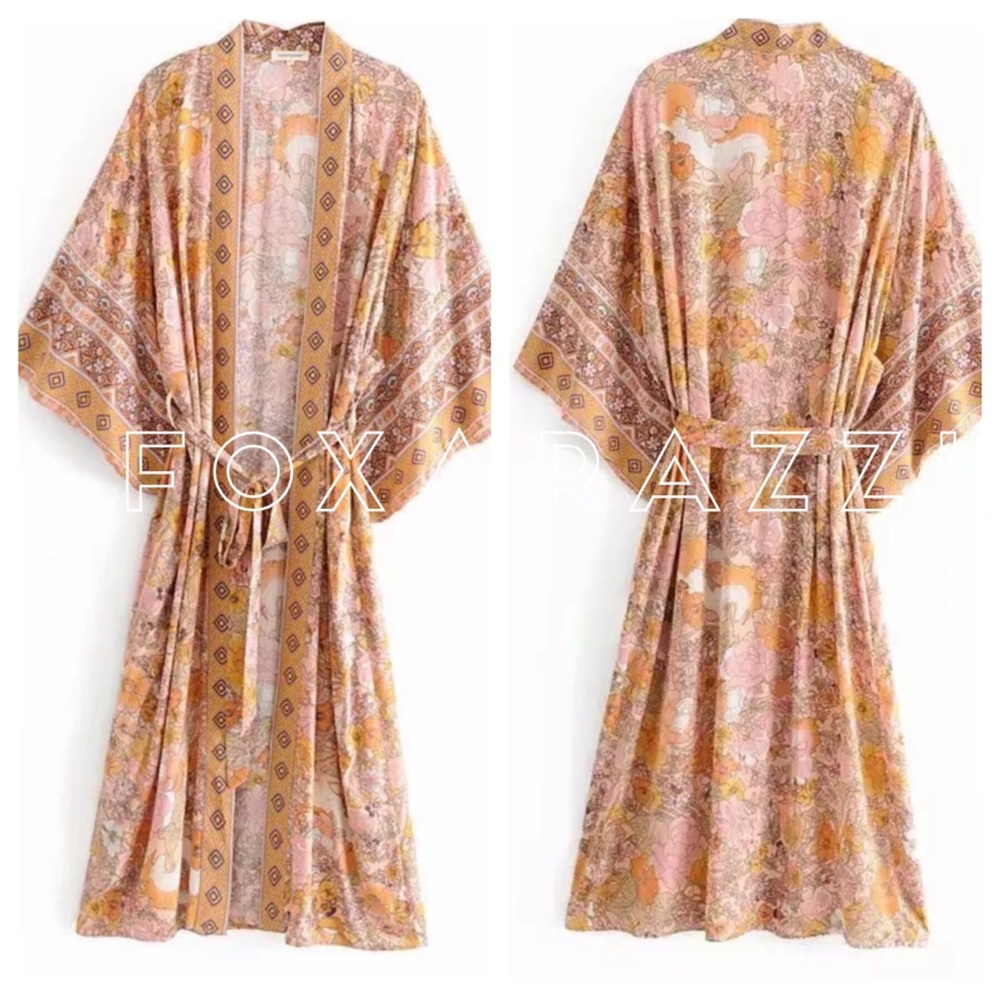 Restocking Amber Amethyst Boho Floral Maxi Kimono - Picture 8 of 8